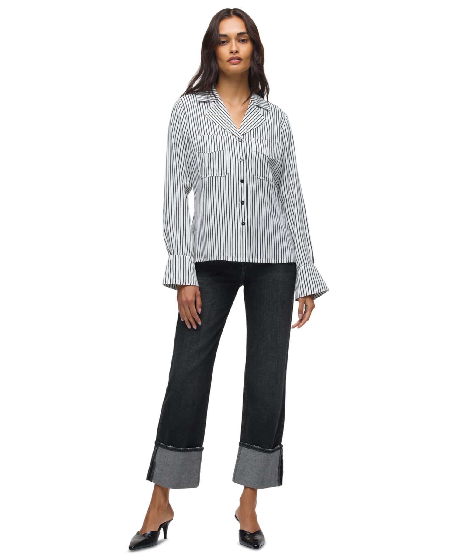 Women's Long-Sleeve Point Collar Relaxed Fit Camp Shirt