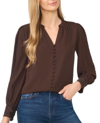 Women's Long-Sleeve V-Neck Lace-Cuff Blouse
