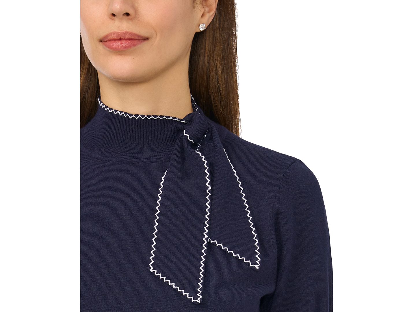 Женский свитер CeCe Short-Sleeve Mock-Neck Scarf-Tie-Neck, цвет: Тёмно-синий — фото 4