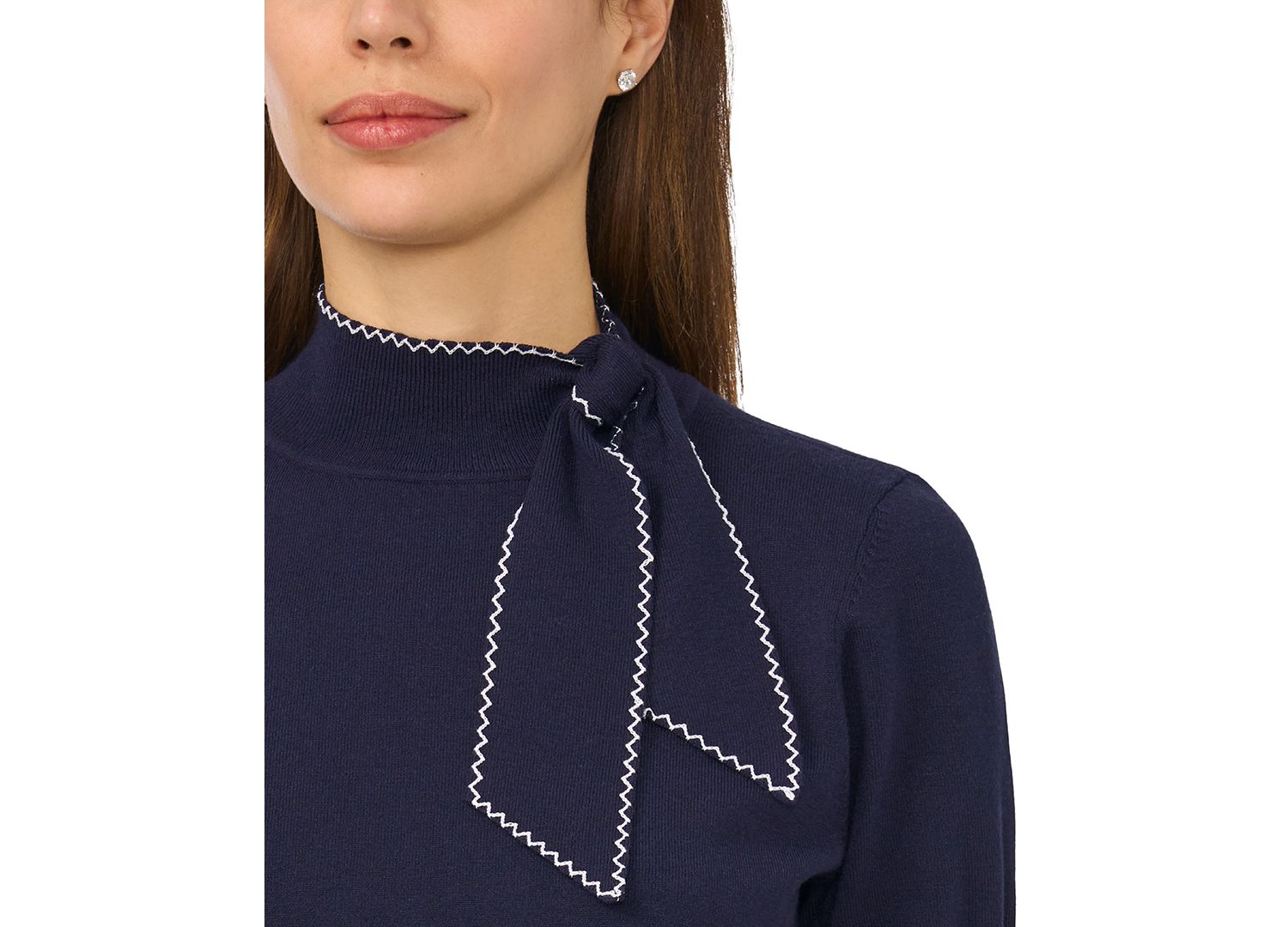 Women's Short-Sleeve Mock-Neck Scarf-Tie-Neck Sweater