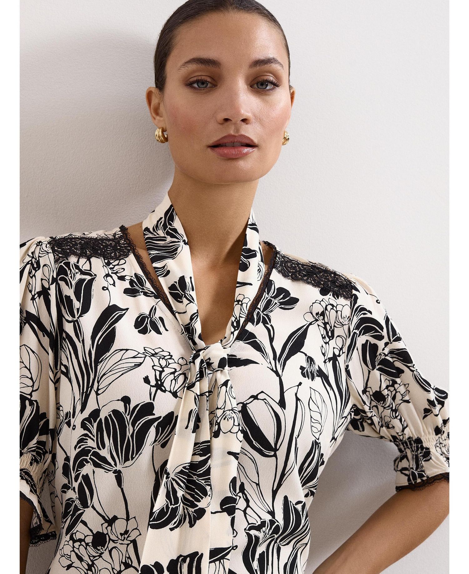 Women's Aisra Lace Floral-Print Tie Neck Blouse