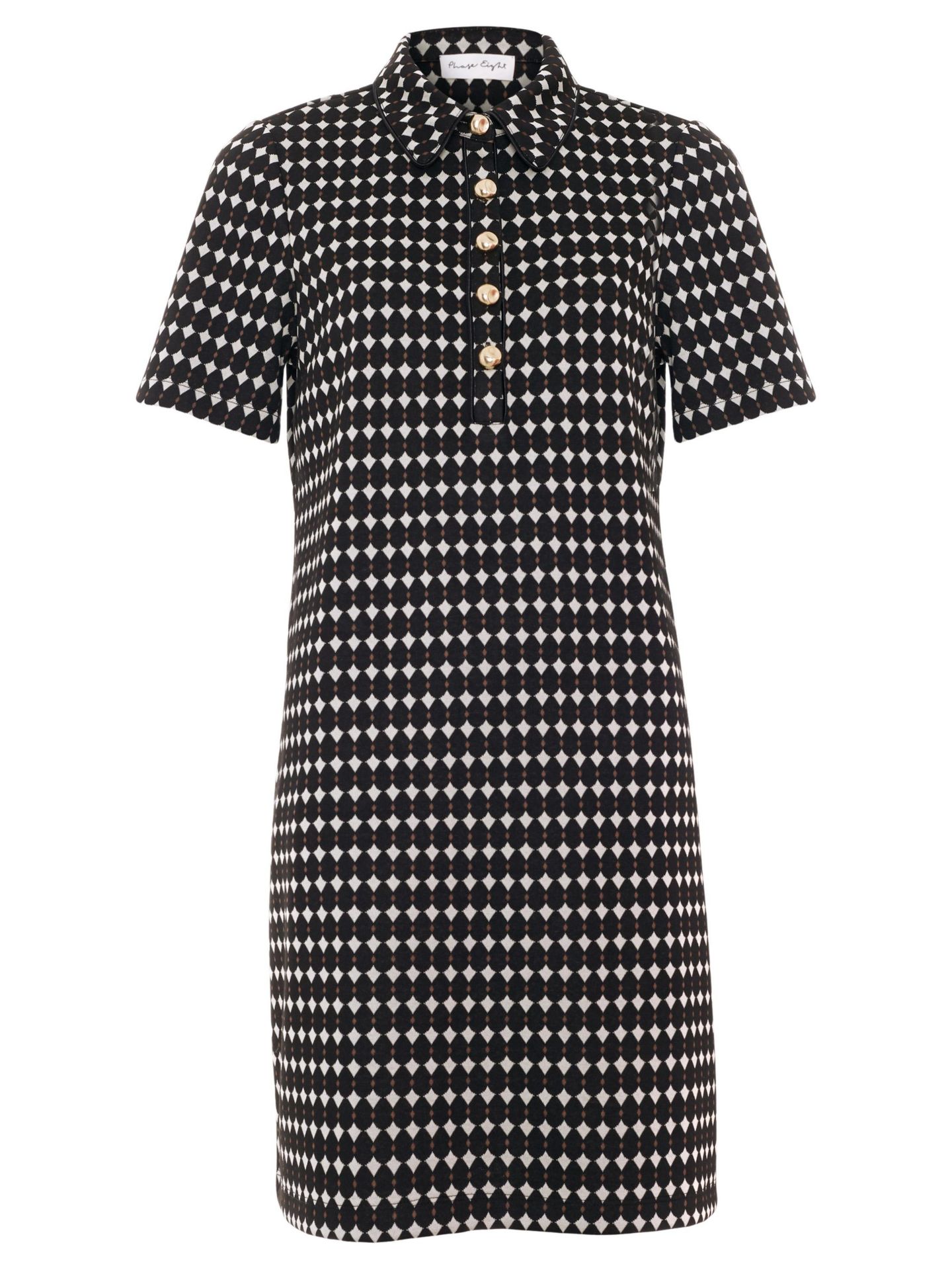 Женское платье Phase Eight Vivienne Short-Sleeve Geometric Shirt Dress, цвет: Чёрный / Слоновая кость — фото 6