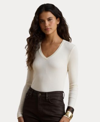 Women's Rib-Knit Long-Sleeve V-Neck Top