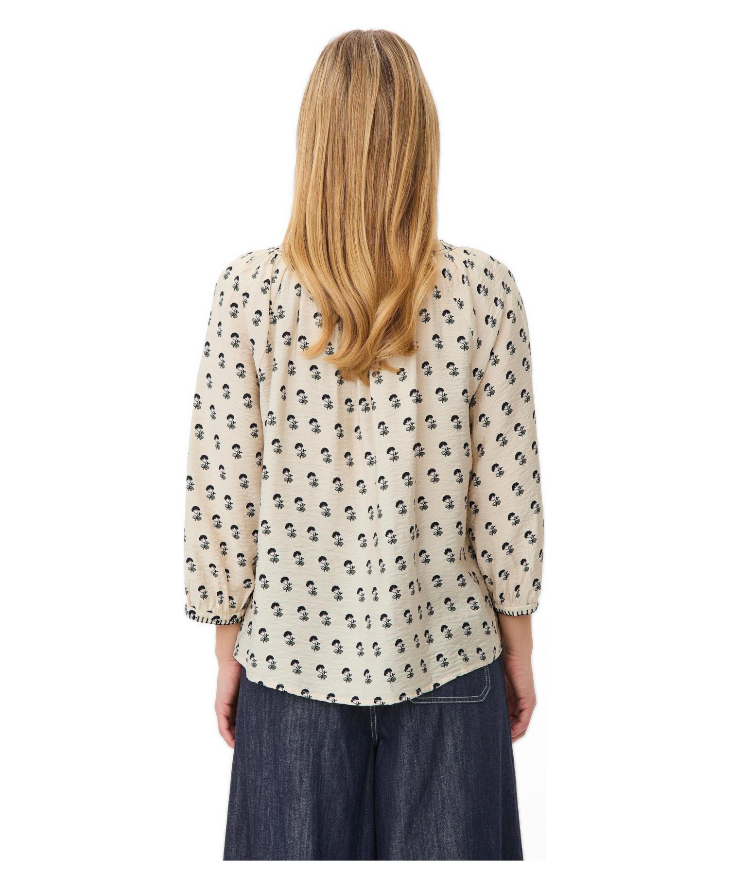 Women's 3/4-Sleeve Boat Neck Floral-Print Blouse