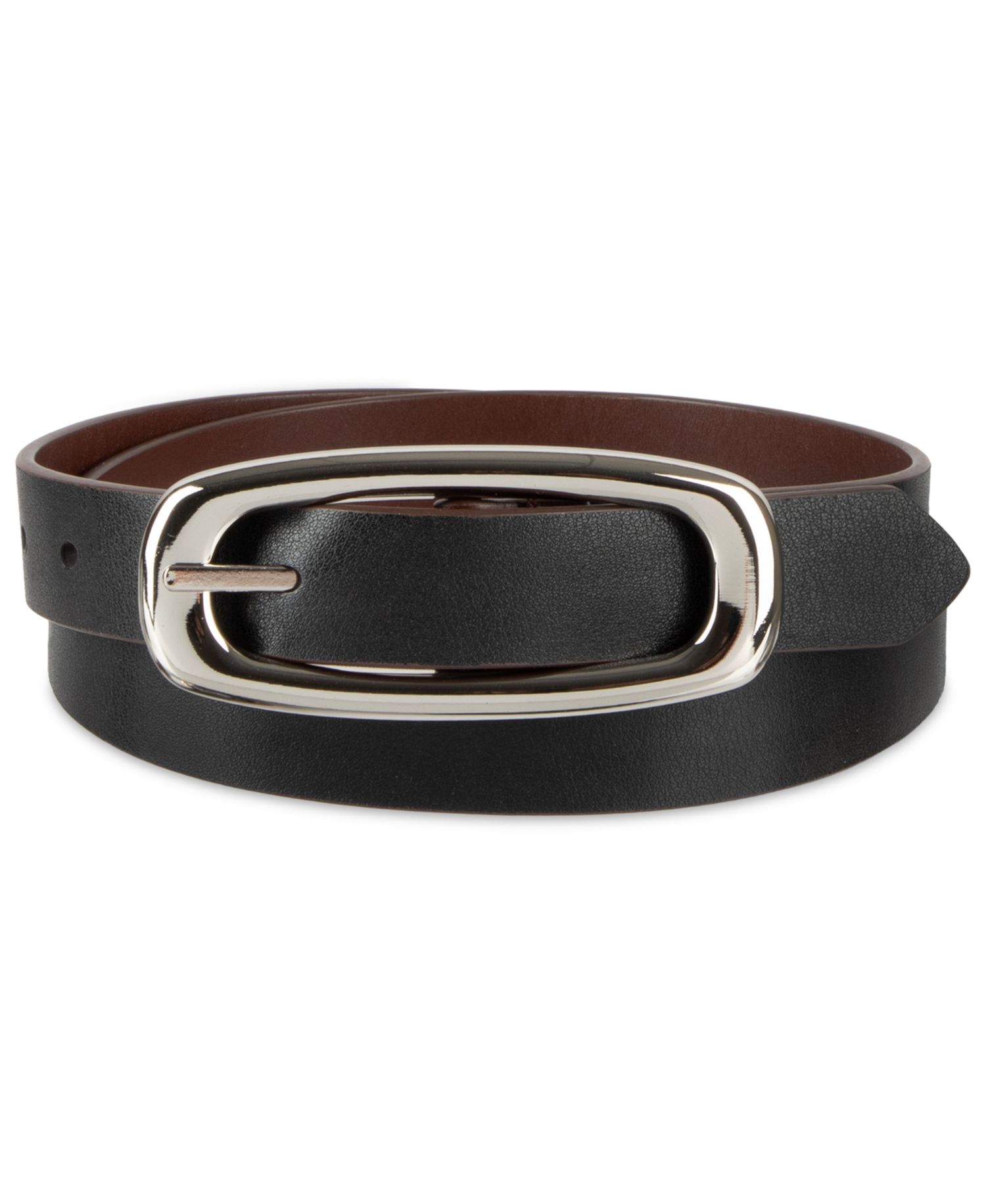 Skinny Oval Shaped Center Bar Buckle Reversible Dress Belt
