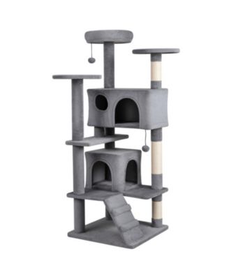 52 Inch Indoor Cat Tower Tree with Two Enclosed Cat Caves