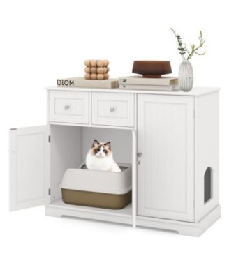 Cat Litter Box Enclosure with 2 Drawers 3 Doors and Countertop for Kittens and Adult Cats