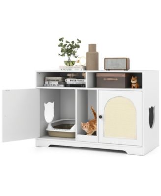 43 in Cat Litter Box Enclosure with Double Rooms Sisal Mats and Storage