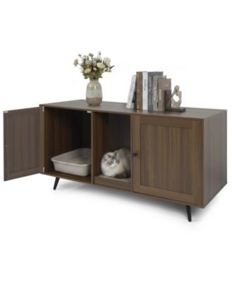 47 in Double Cat Litter Box Enclosure for 2 Cats with Honeycomb Scratcher and Barn Doors