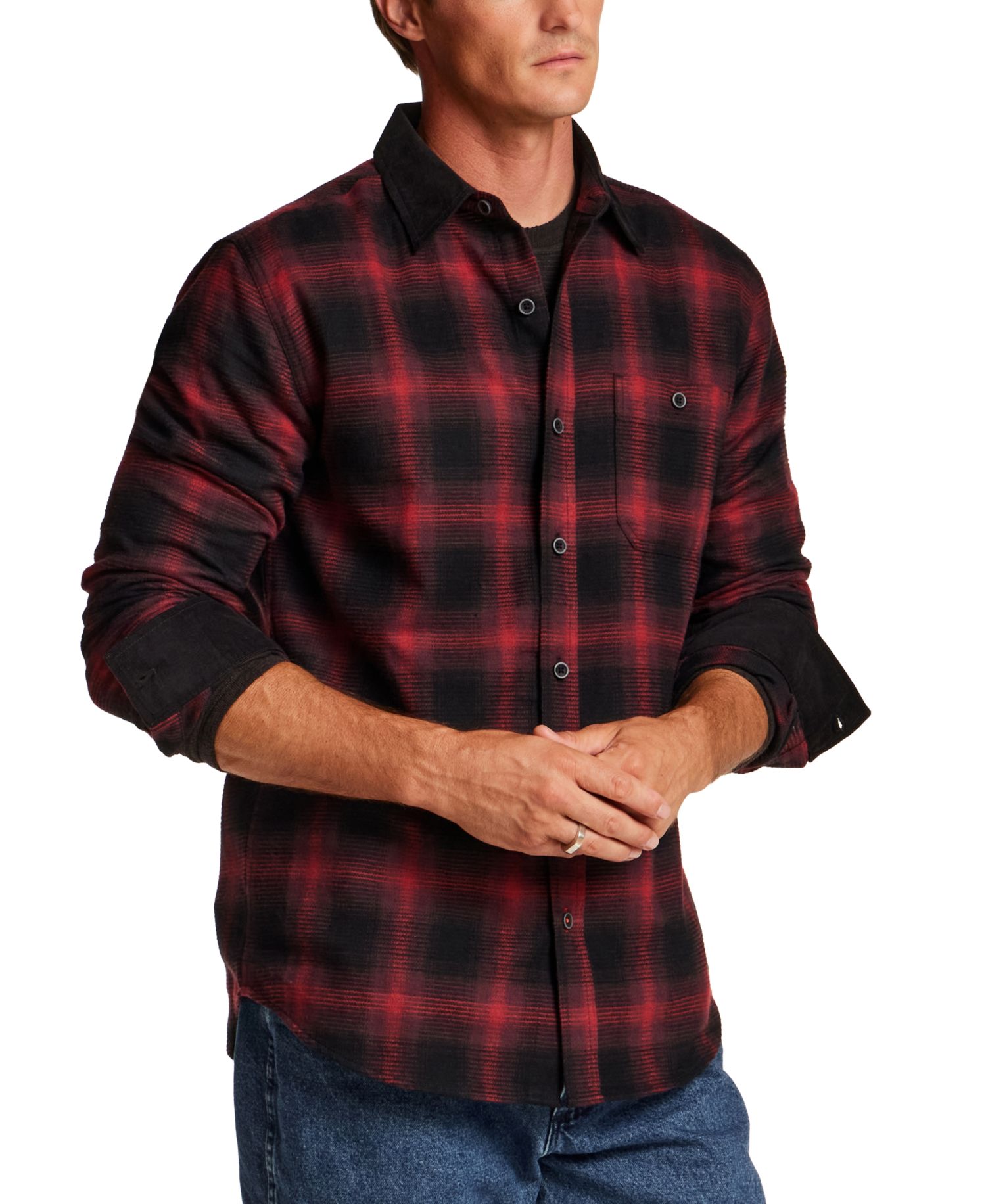 Men's Waffle Flannel Corduroy Collar Shirt