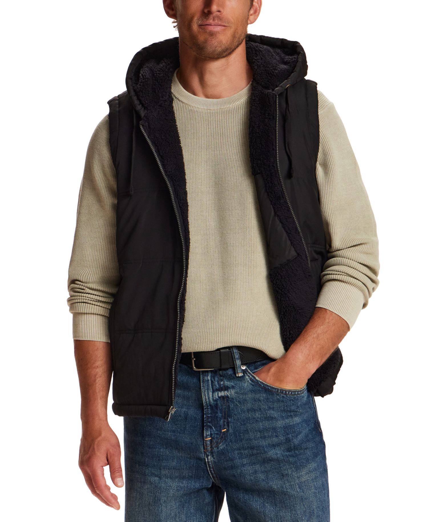 Men's Sherpa Hooded Full-Zip Vest