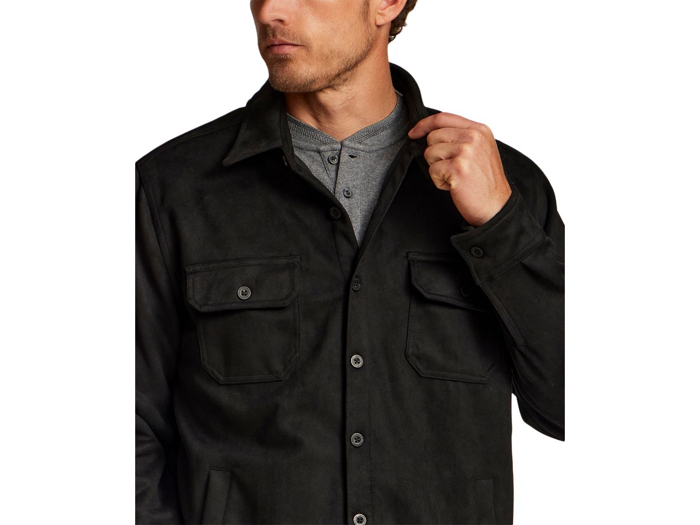 Мужская рубашка Weatherproof Vintage Button-Front Faux Suede Overshirt, цвет: Чёрный — фото 3