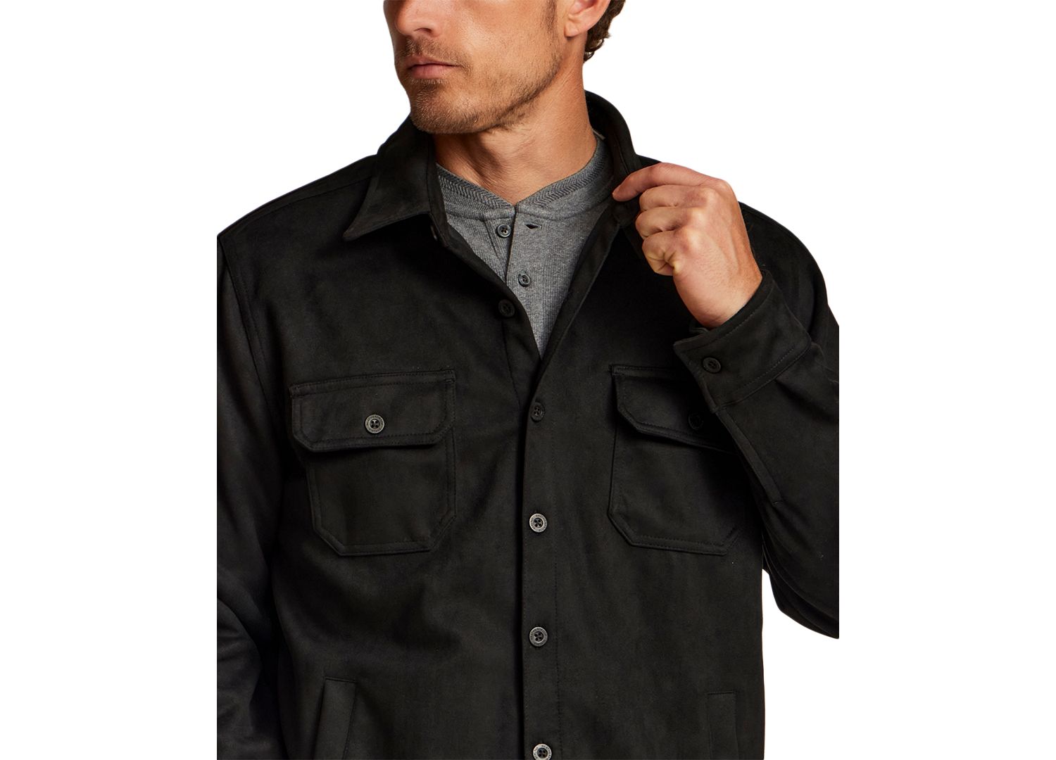 Men's Button-Front Faux Suede Overshirt