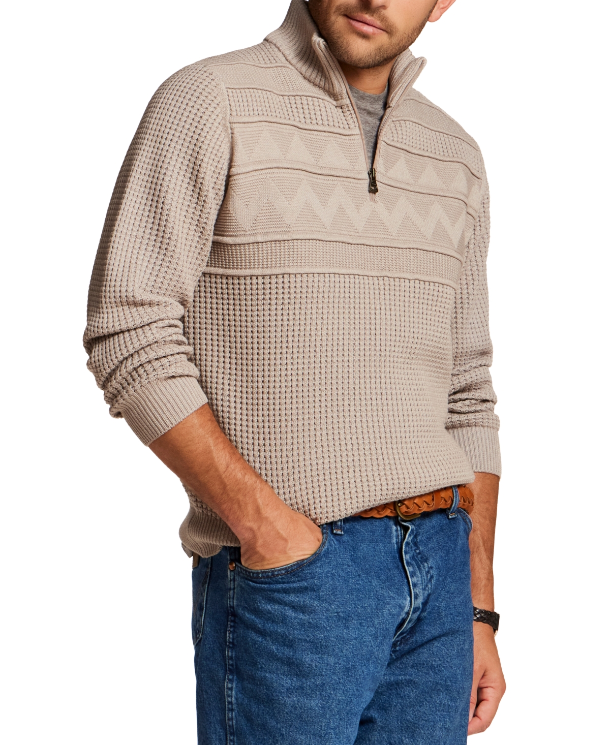 Weatherproof Vintage Men's Textured Zig Zag Yoke Quarter-Zip Sweater