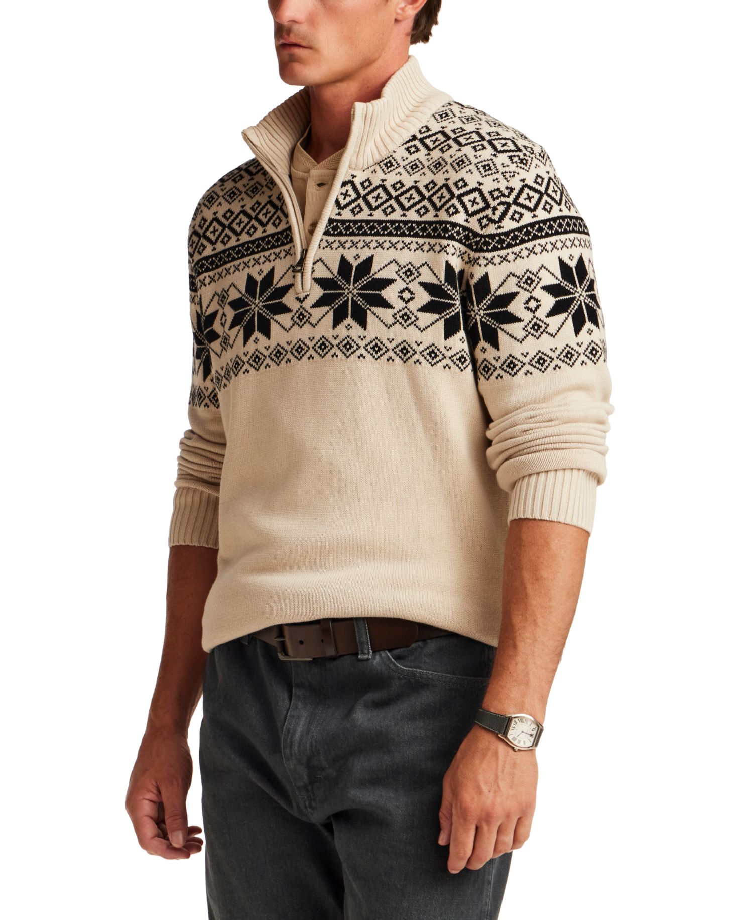 Men's Snowflake Yoke Quarter-Zip Sweater