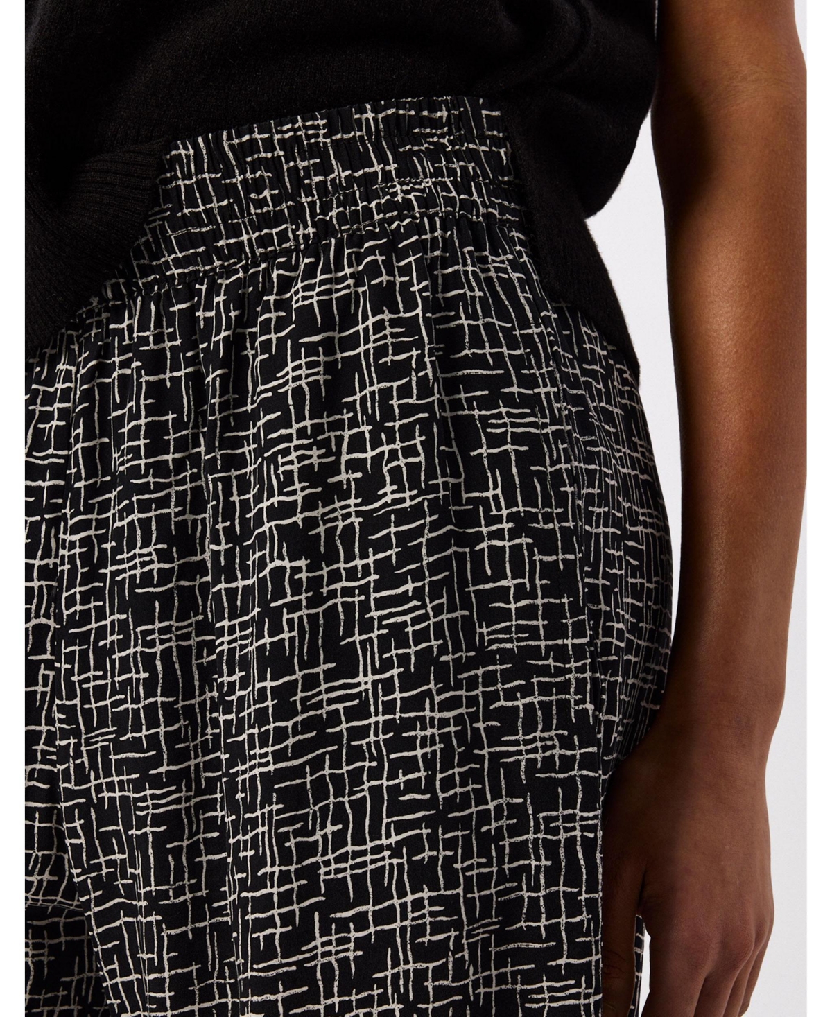 Whistles Women's Woven Grid Crop Wide-Leg Trouser