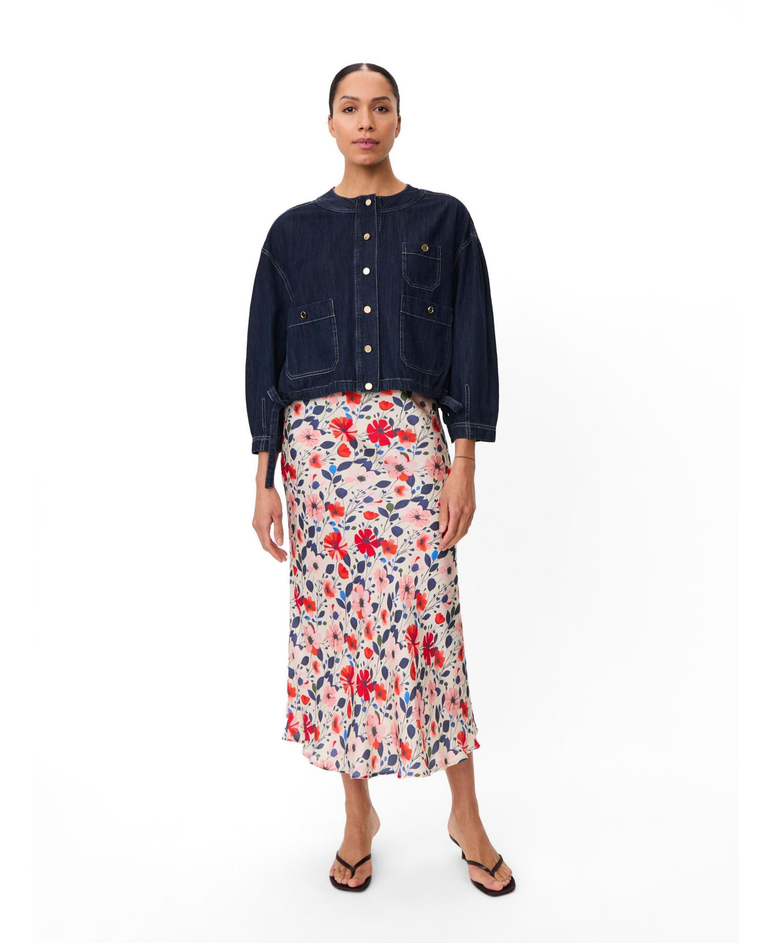 Women's Cropped-Denim Button-Front Jacket