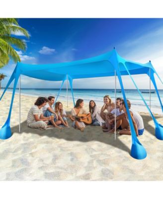 Beach Tent Sun Shelter Sandbags Stability Poles Camping Fishing 10 X 13 Feet