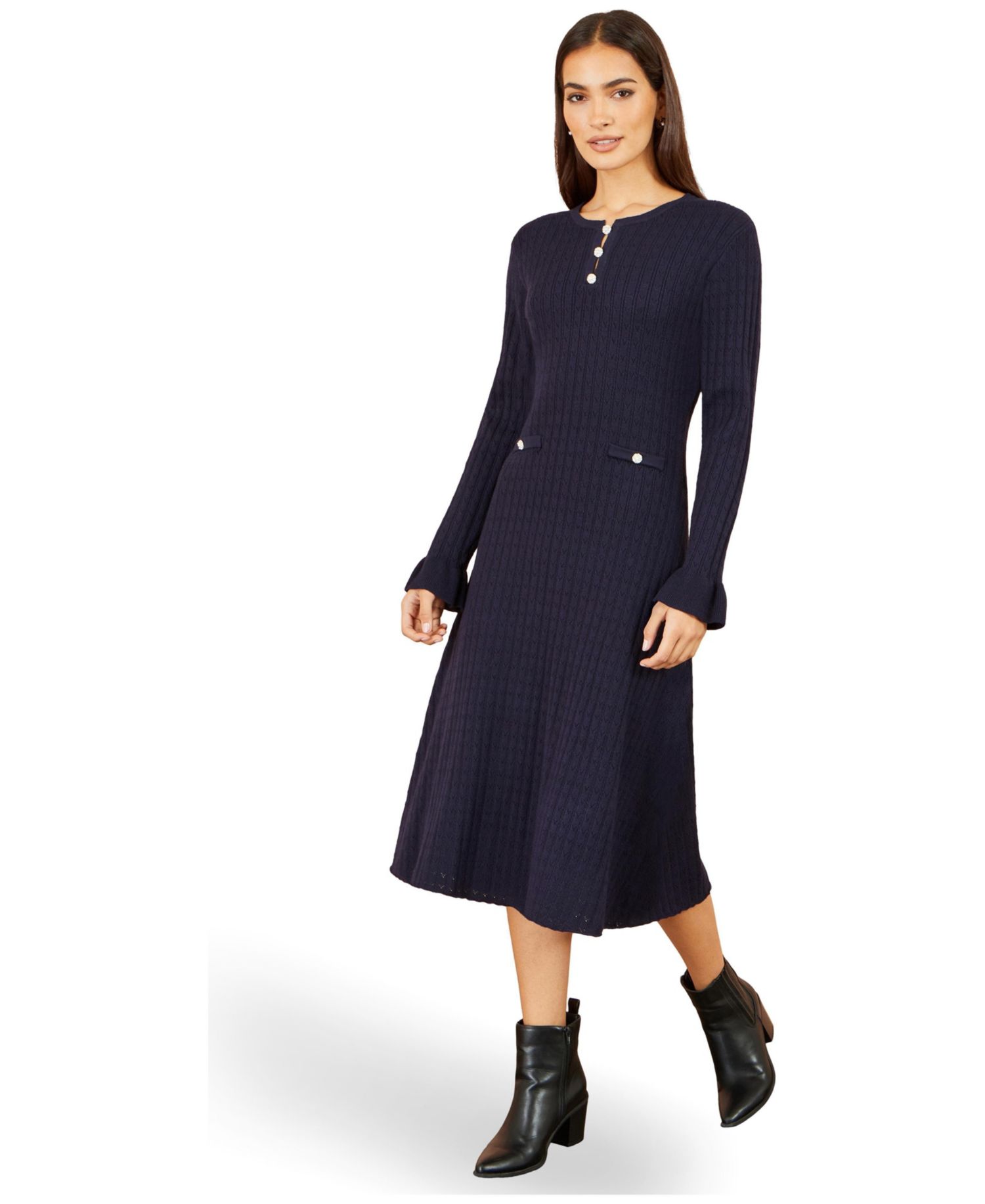 Women's Pointelle-Knit A-Line Midi Dress