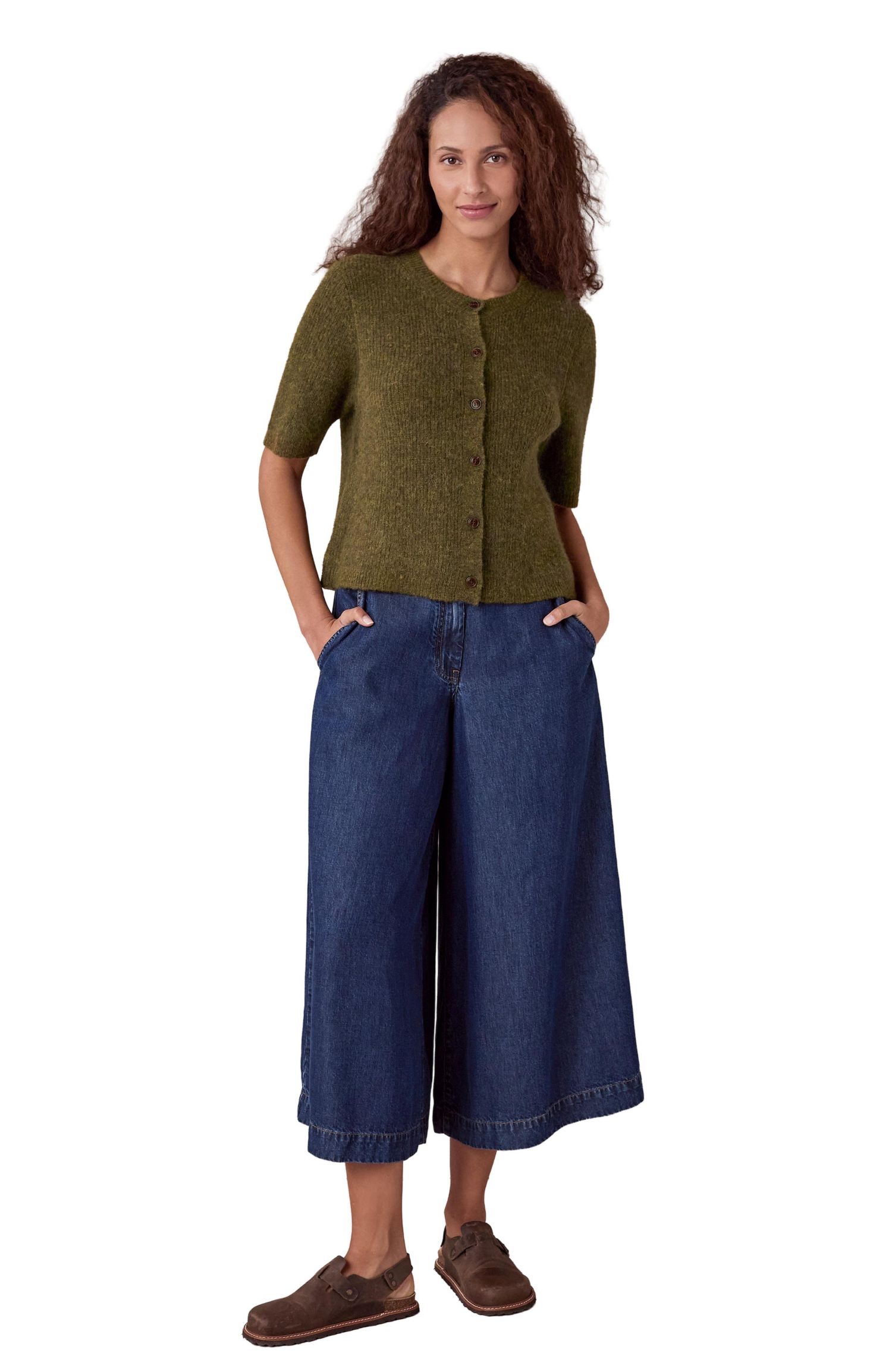 Women's Alpaca-Blend Ribbed Short-Sleeve Cardigan