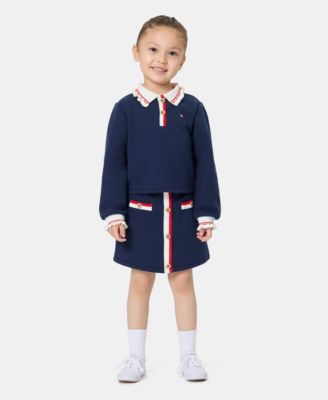 Girls' 2T-6X Ruffled Collared Top and Skirt, 2-Piece Set