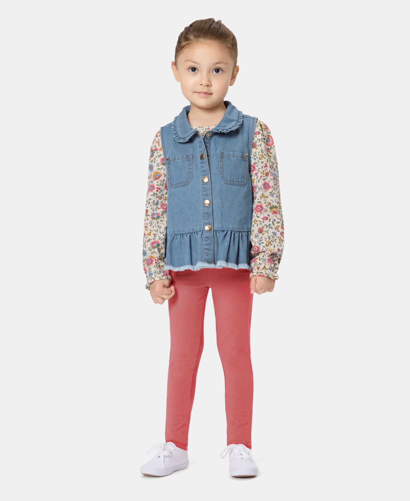 Детский комплект Kids Headquarters из 3 предметов: джинсовый жилет, топ и леггинсы, 2T-5T — фото 1