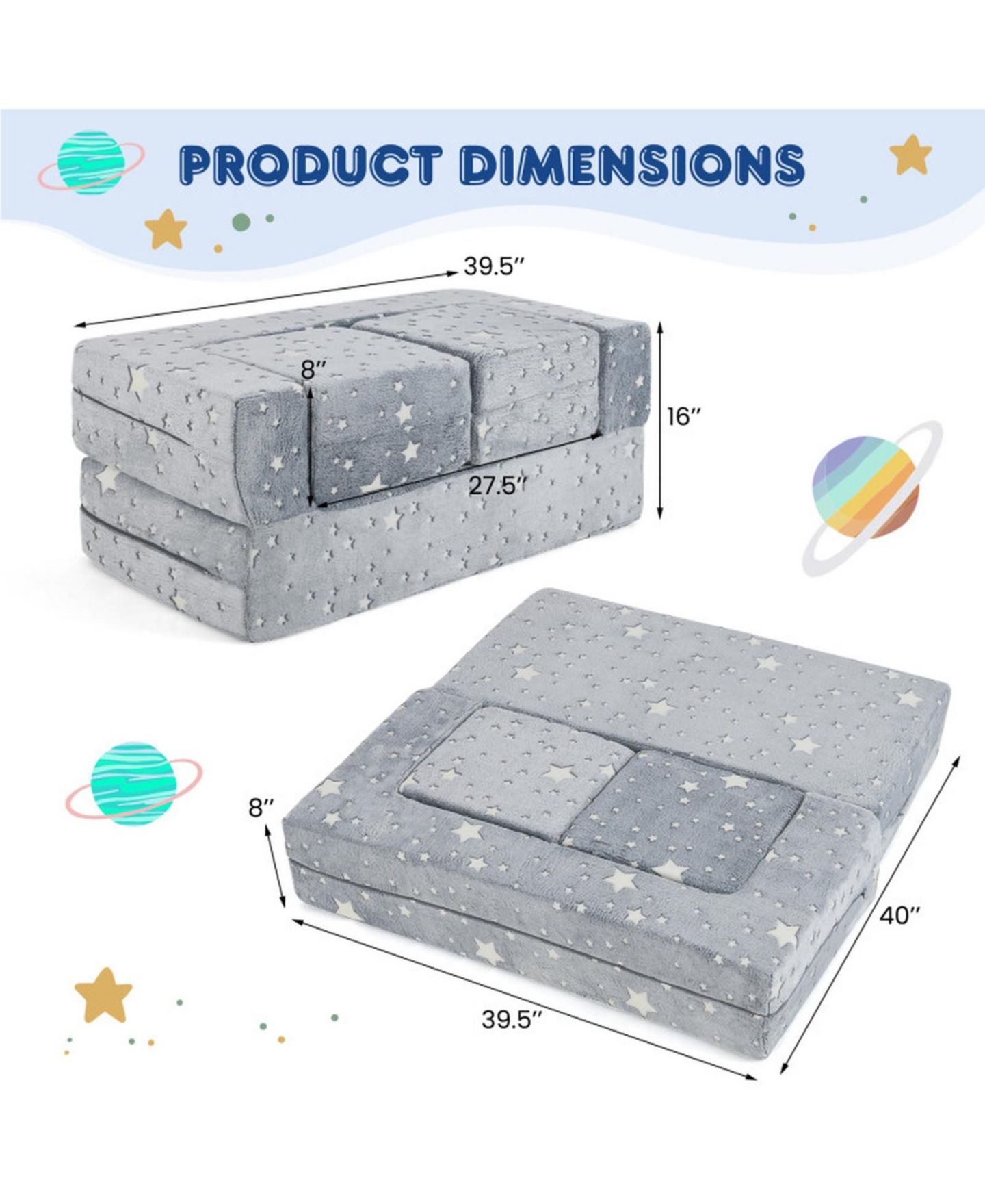 Детская игрушка HONGGE Modular 2-Seater Flannel Play Couch, Ages 3+, цвет: Серый с принтом — фото 3