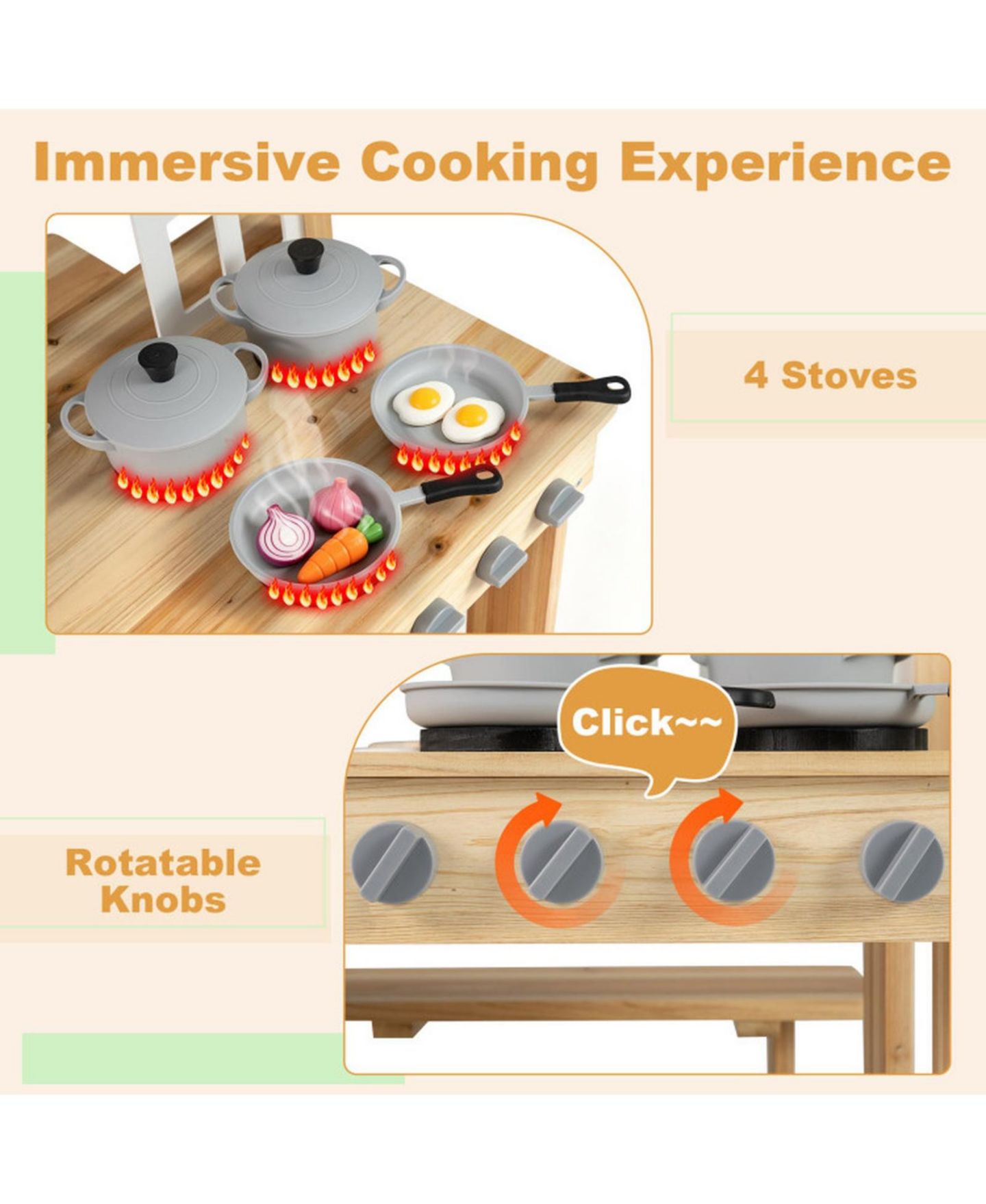 Детский игровой набор HONGGE Wooden Outdoor 2-in-1 Mud Kitchen Playset, Ages 3+, цвет: Натуральный — фото 4