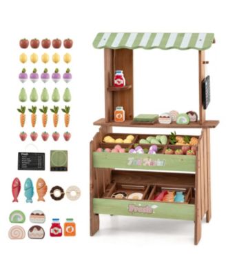 Wooden Kids Grocery Store Playset with Chalkboard and 43 Pieces