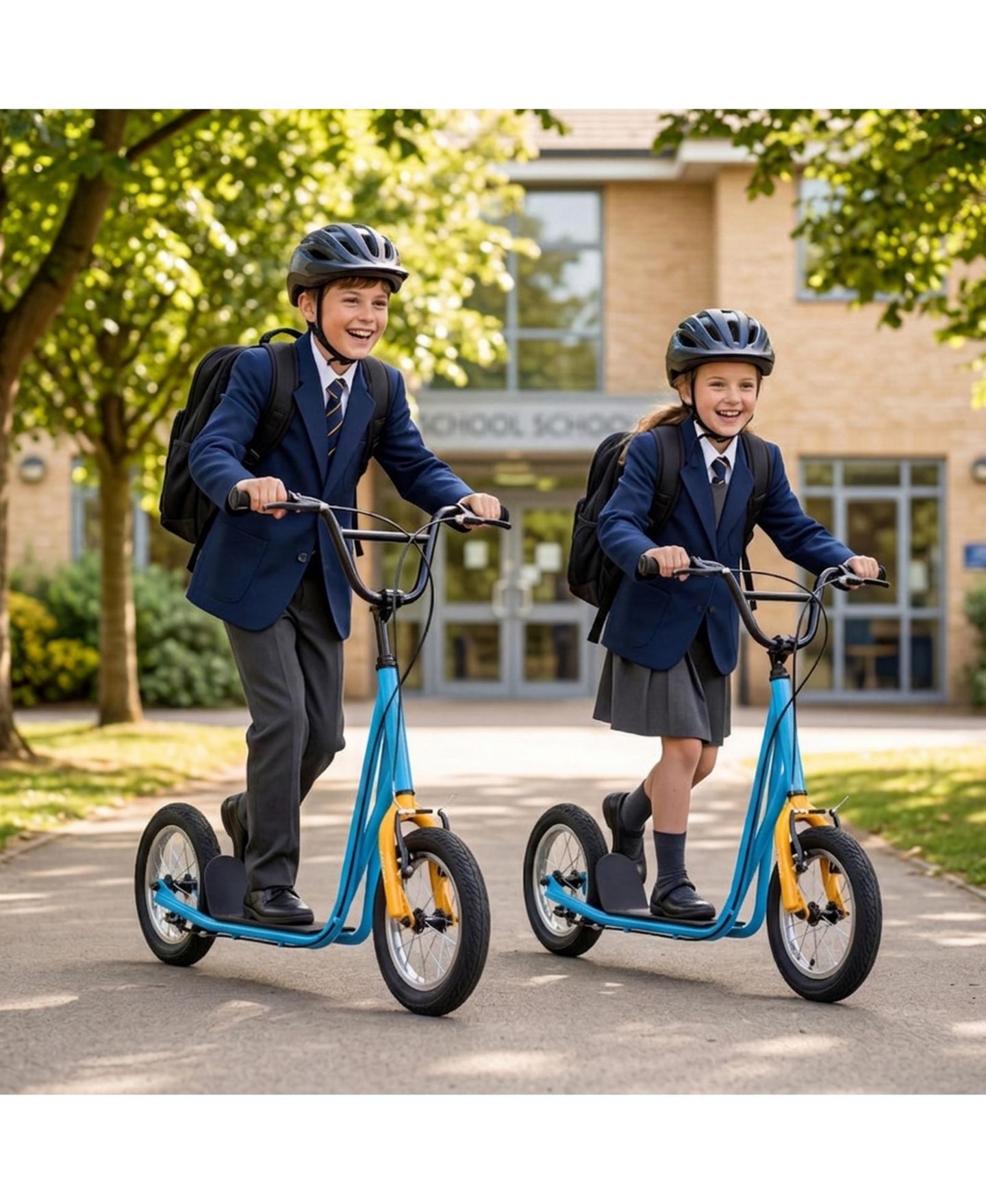 Детские игрушки HONGGE Kids Kick Scooter 12-Inch Air Wheels Dual V-Brakes, 165 lbs Capacity, Ages 8+, цвет: Синий — фото 10