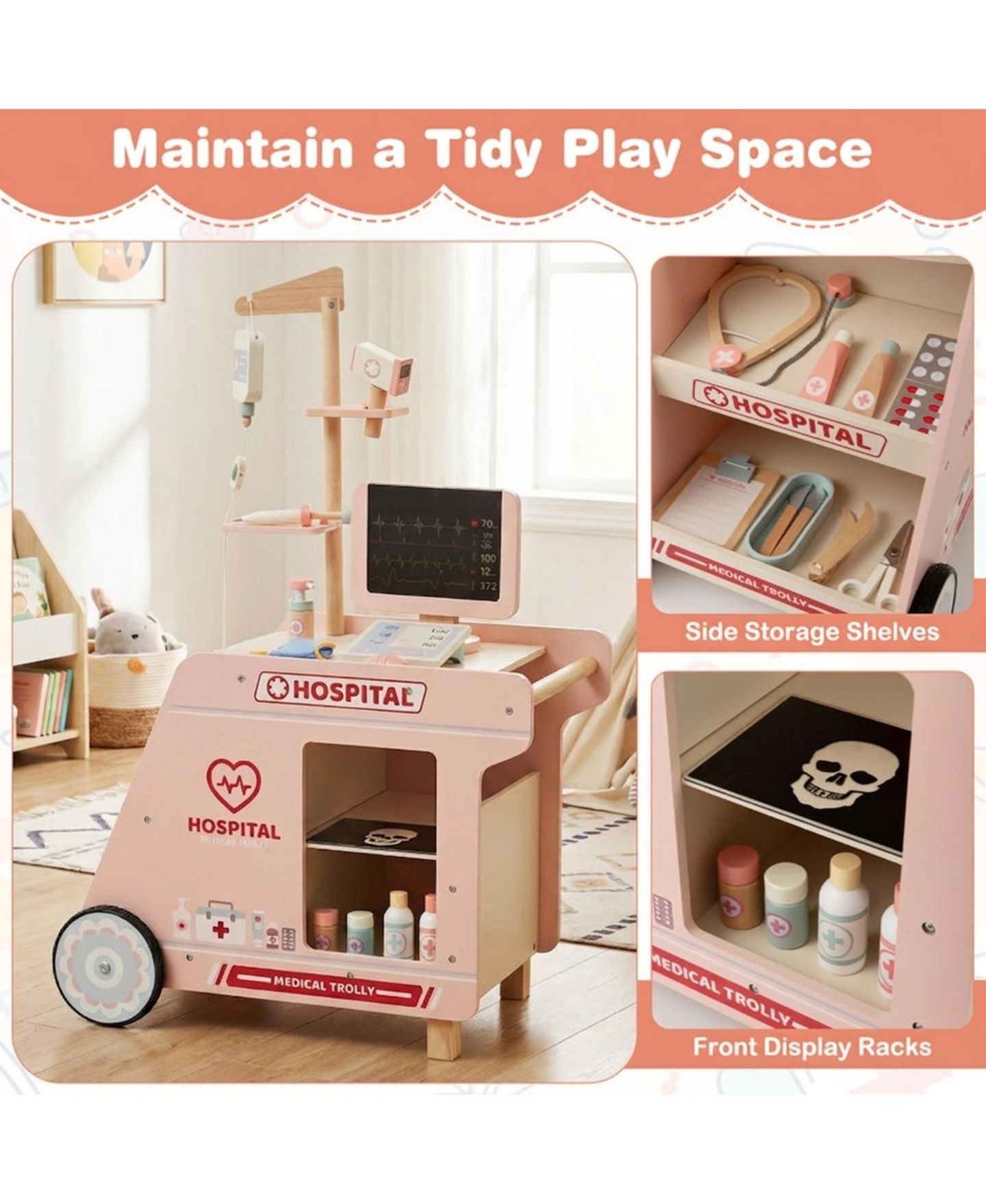 Детская игрушка HONGGE Doctor CT Machine with Rolling Cart Playset, Ages 3+, цвет: Розовый — фото 8