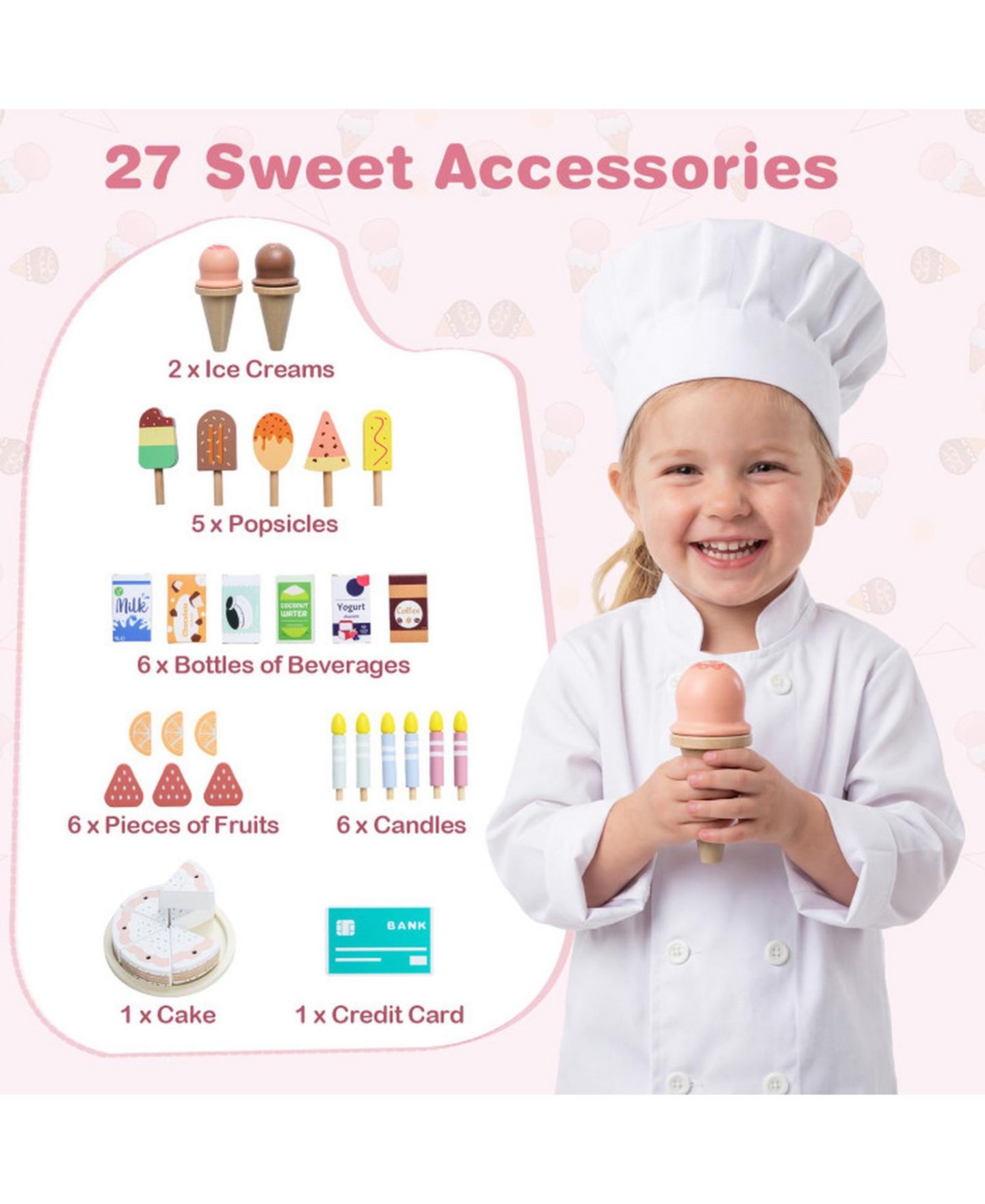 Детский игровой набор HONGGE Ice Cream Shop Rotating Popsicle Rack 27-Piece Playset, Ages 3+, цвет: Розовый — фото 4