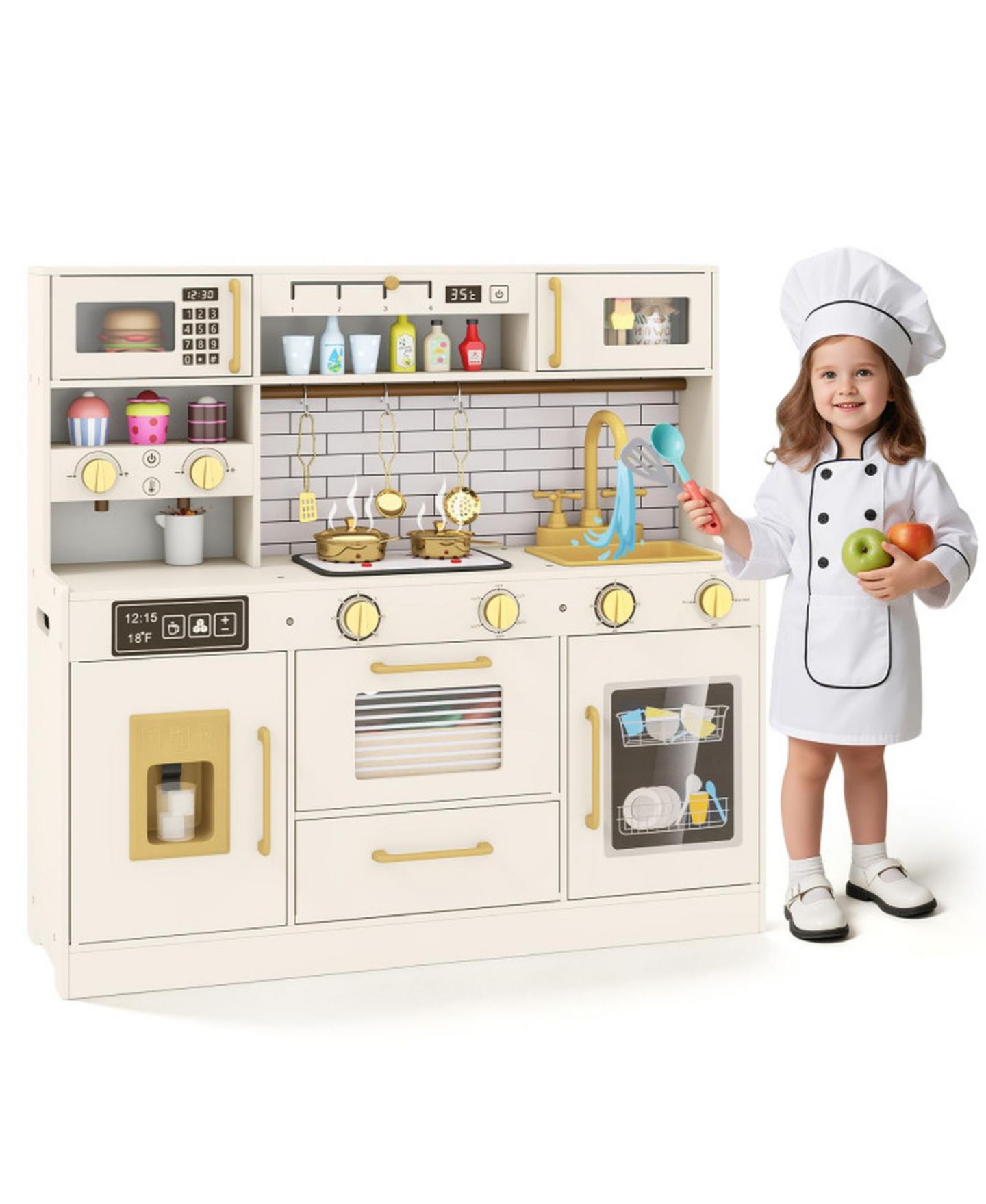 Детский игровой набор HONGGE Sound-and-Light Stoves Water Dispenser 11-Piece Playset, Ages 3+, цвет: Натуральный — фото 11