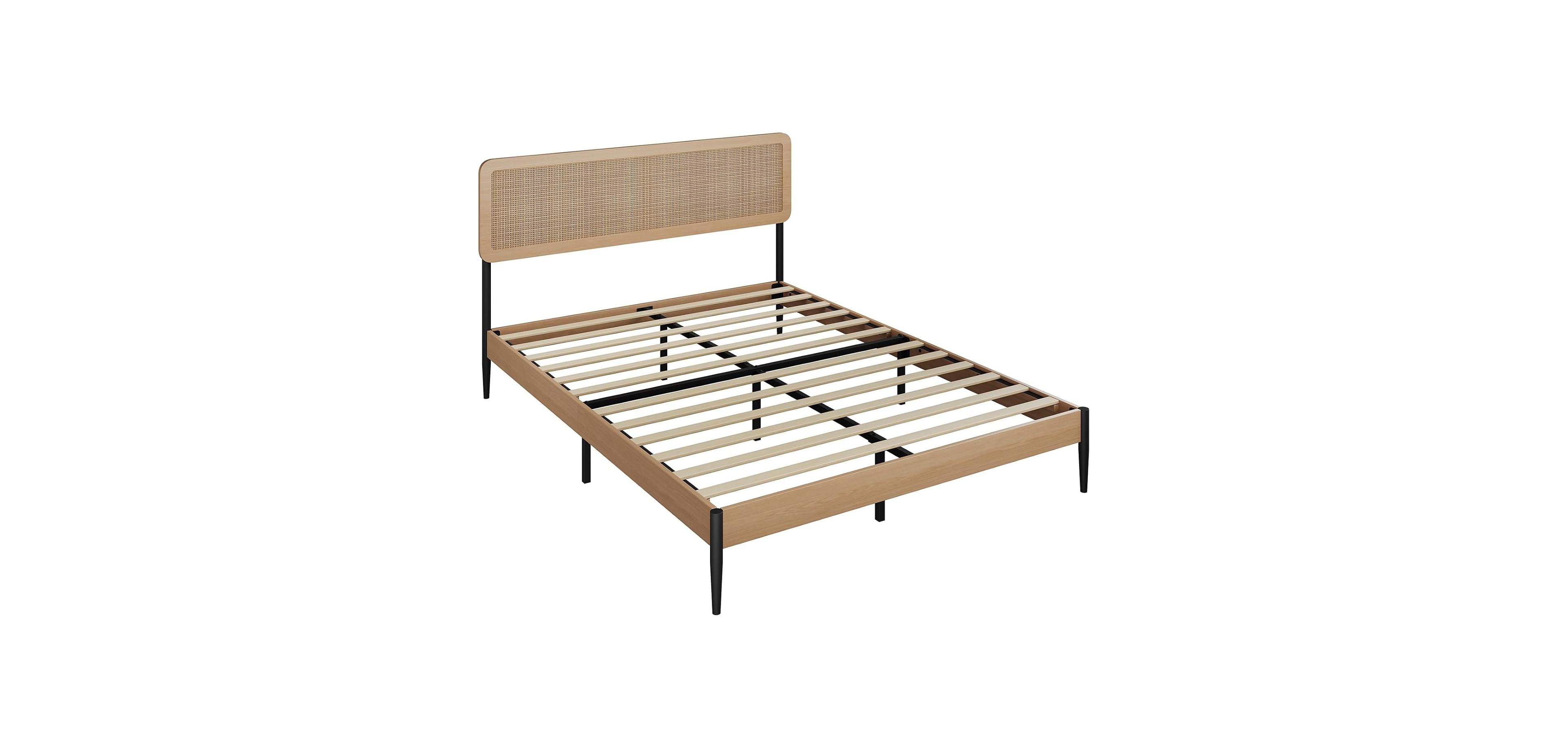 gaomon Queen Rattan Bed Frame – Rattan Headboard Platform Bed with Wood Slats and Under Bed Storage. Quiet Support. No Box Spring Needed