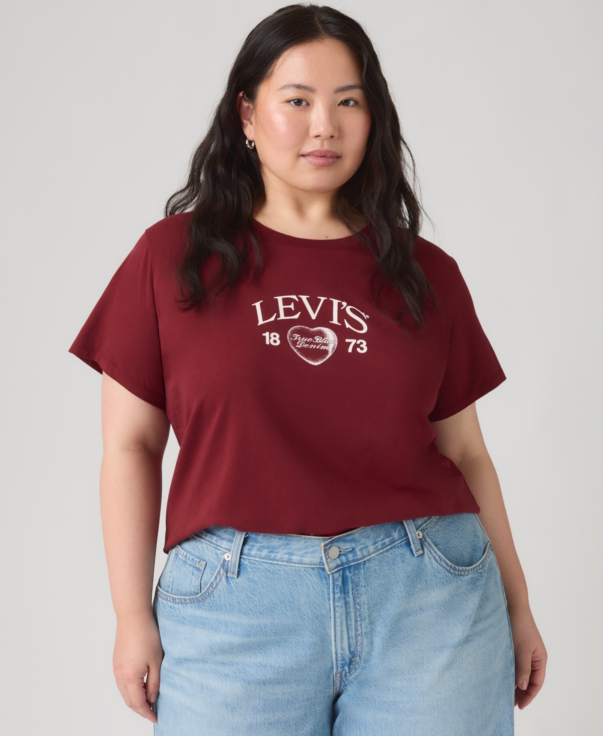 Levi's Trendy Plus Size Perfect Logo Cotton T-Shirt - Pl Levis Locket Warm Cabernet