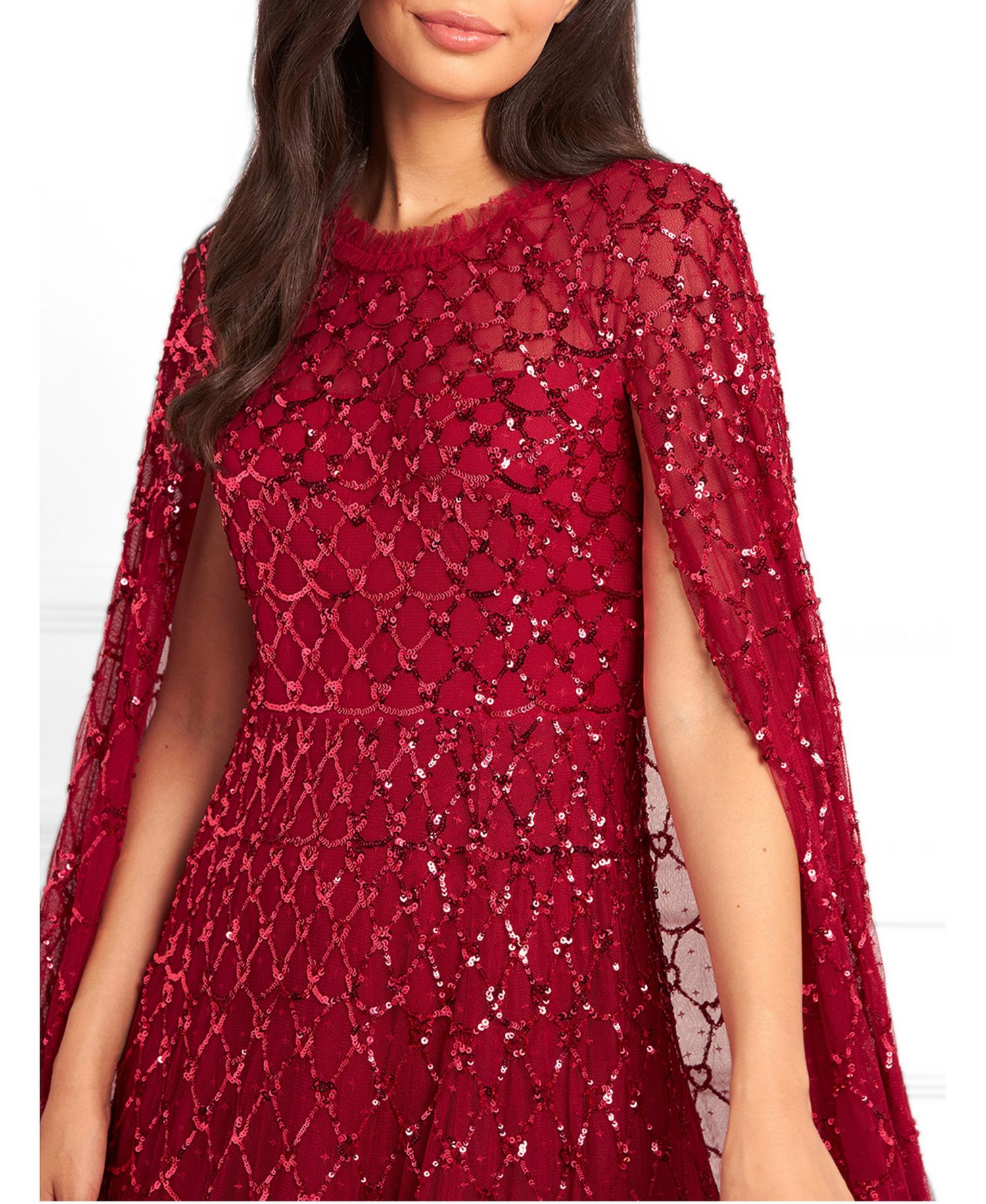Women's Heart Lattice Cape Sequin-Embellished Floor-Length Gown