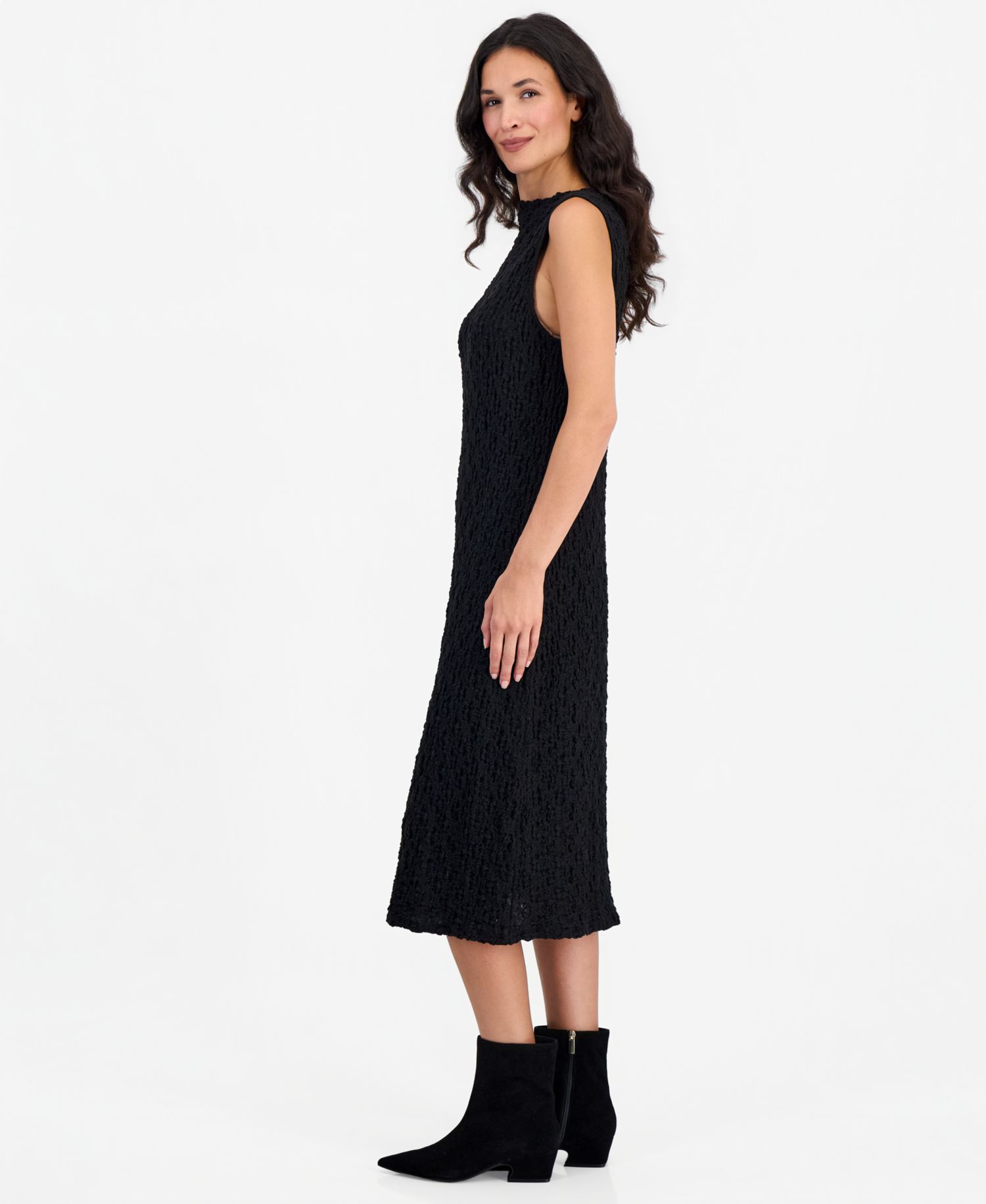 Women's Funnel-Neck Textured Midi Dress