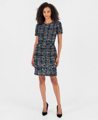 Women's Puff Sleeve Plaid Midi Dress