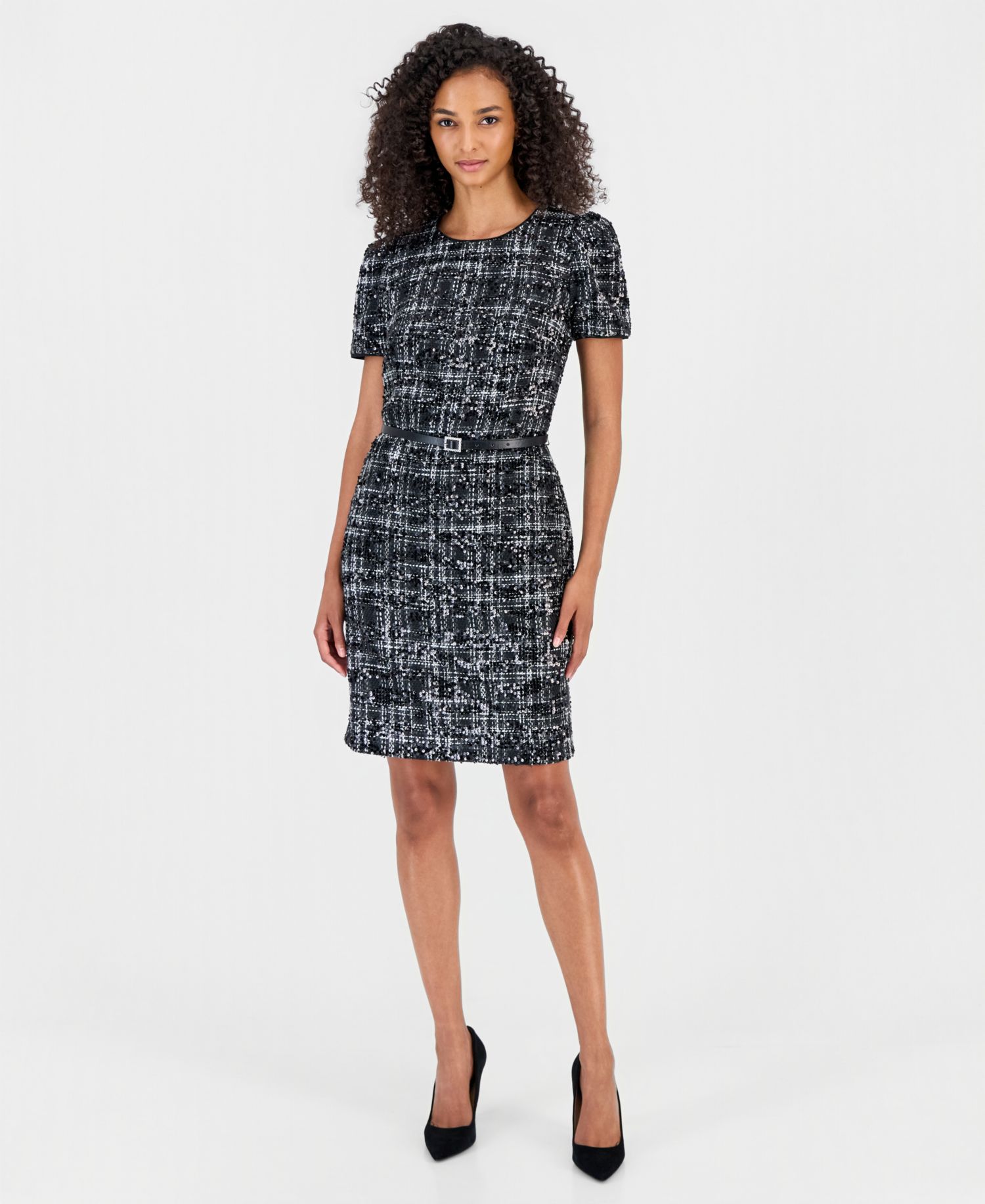 Women's Puff Sleeve Plaid Midi Dress
