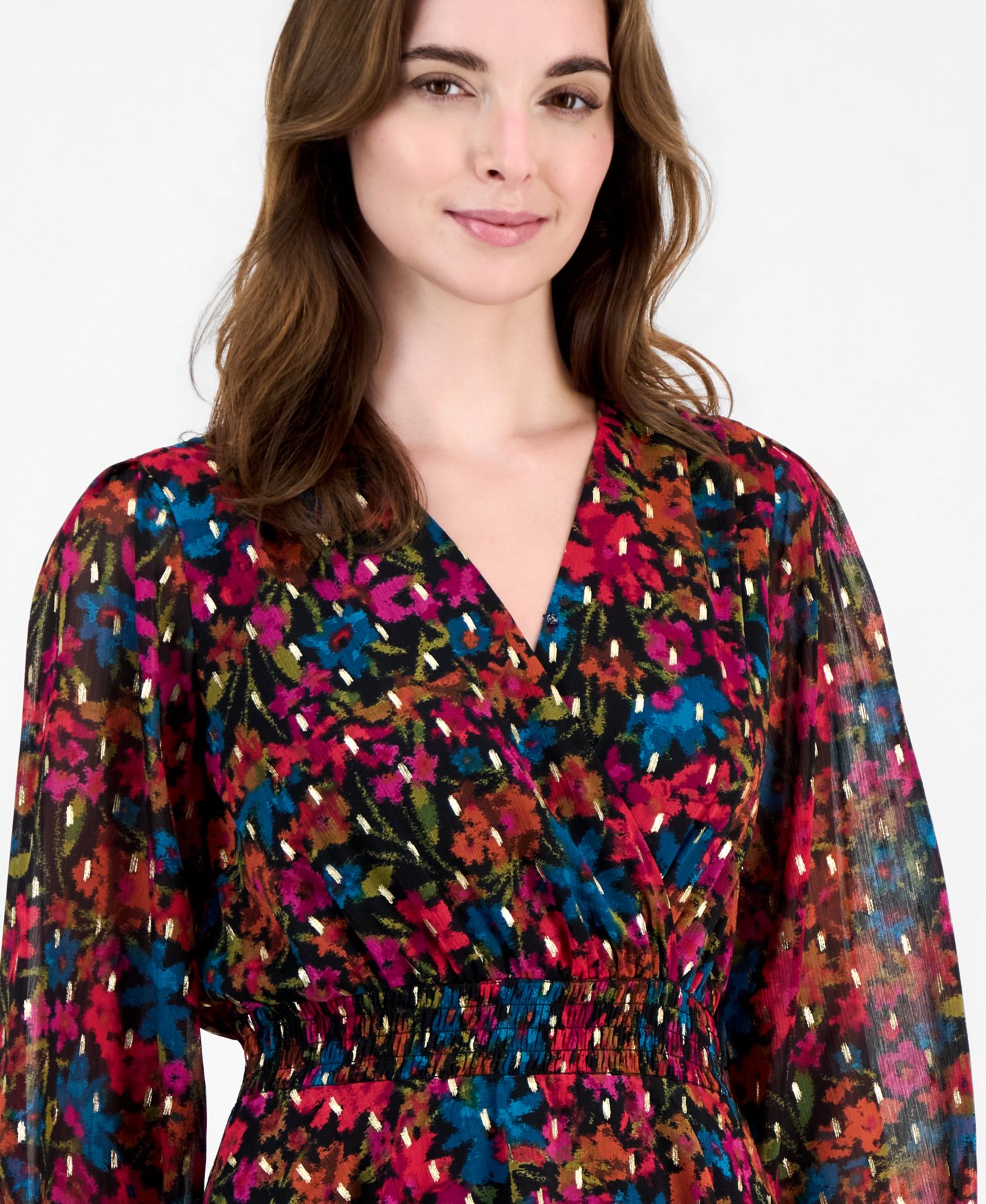 Women's Long-Sleeve V-Neck Asymmetrical Dress