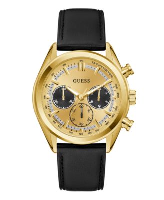 Men's Quartz Black Genuine Leather Watch 44mm