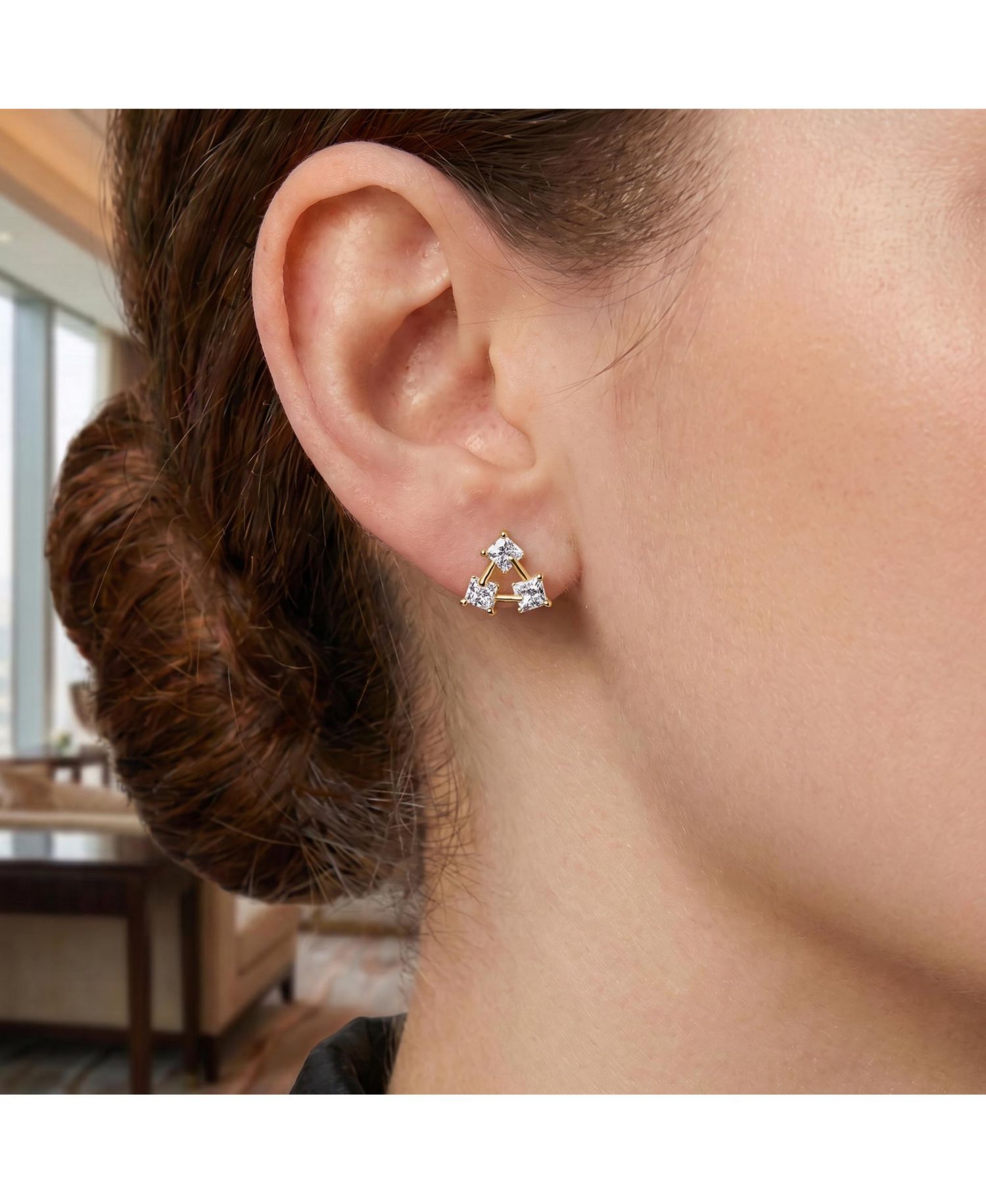 Brilliant Square CZ Triangle Earrings in 14K Gold Plated