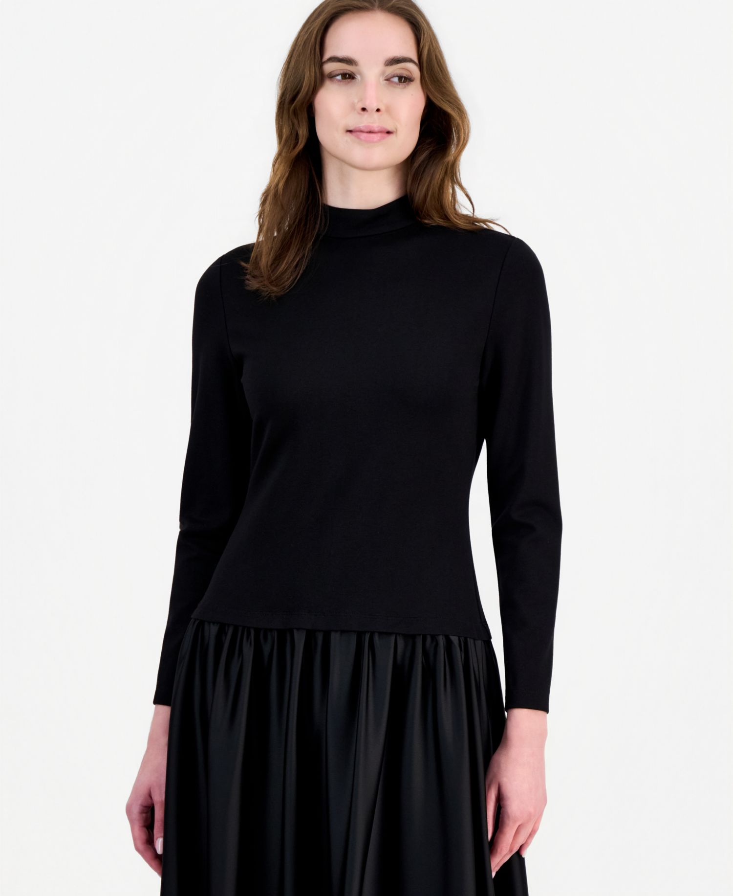 Women's Drop-Waist Mock-Neck Bubble-Skirt Dress