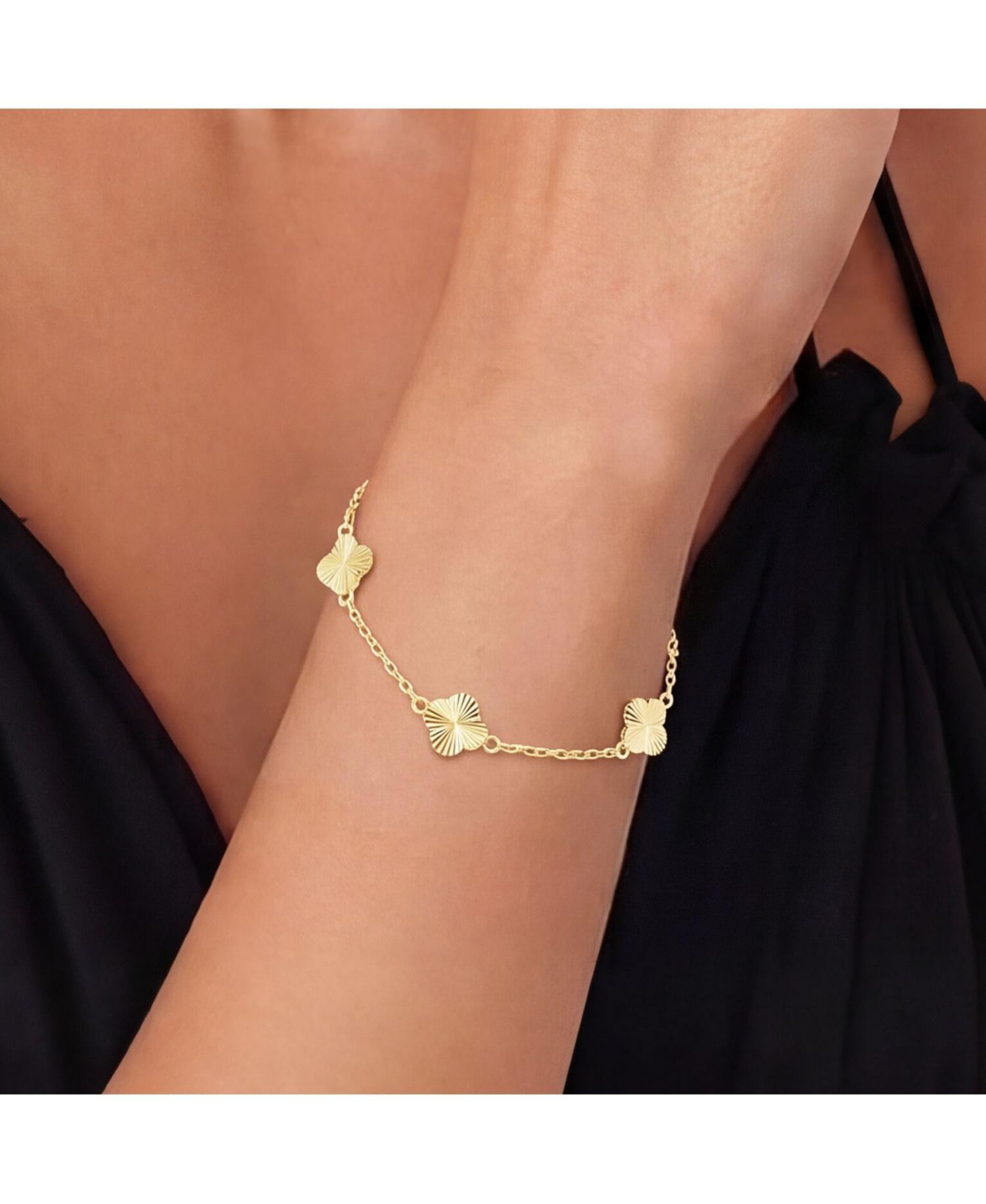 Mini Fluted Clover Bracelet 14K Gold-Plated Sterling Silver