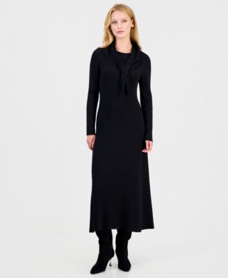 Women's Cable Rib Crewneck A-Line Midi Dress