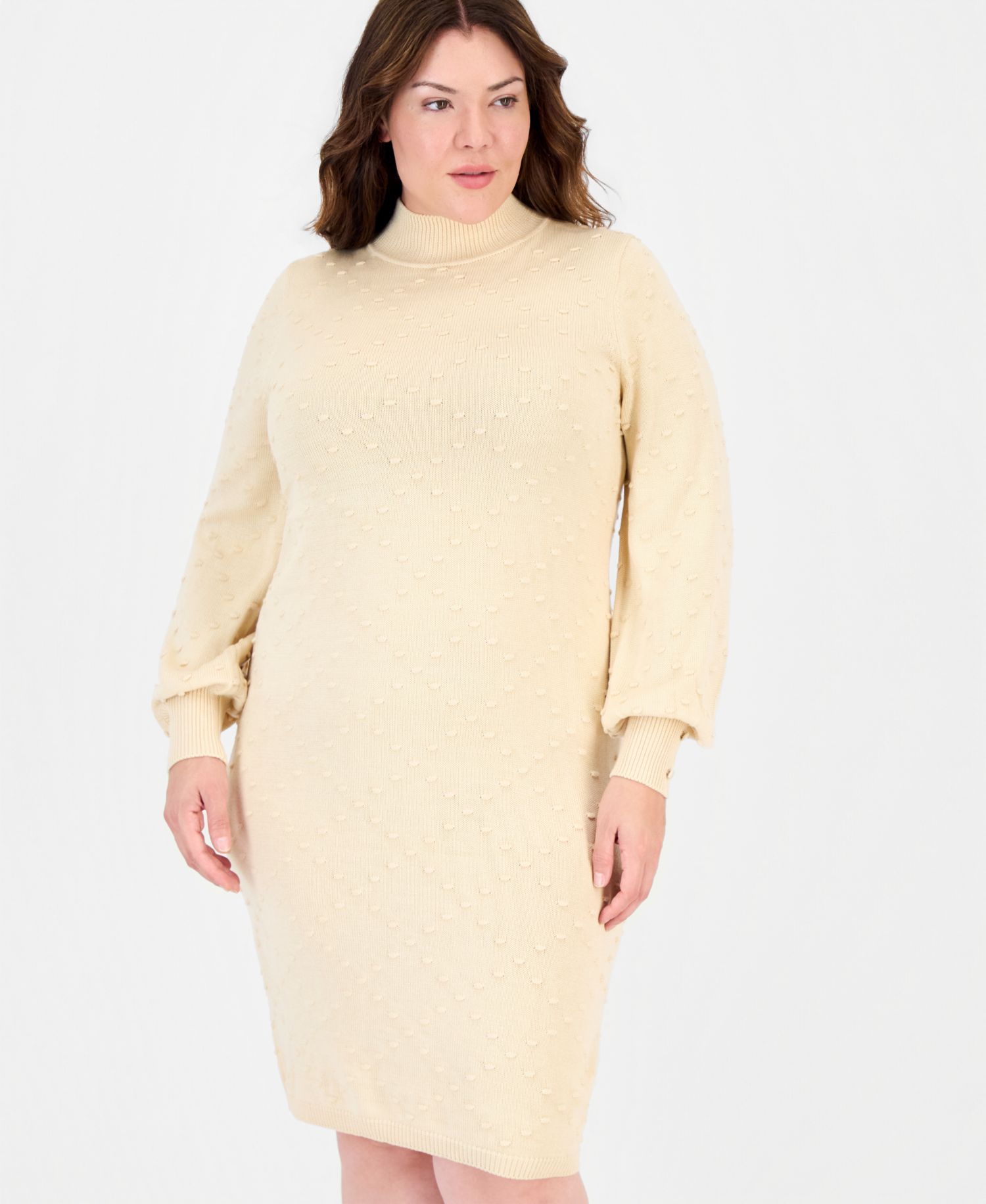 Plus Size Turtleneck Long-Sleeve Diamond-Pattern Dress