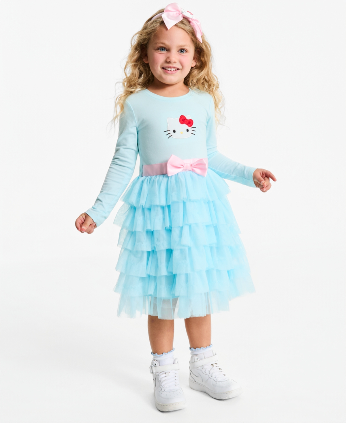 Hello Kitty and Friends Toddler Girls' 2T-6X Long Sleeve Layered Mesh Dress and Headband, 2-Piece Set, Macy's Exclusive - Blue
