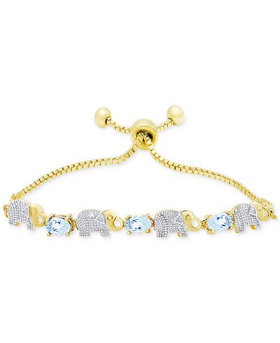 Blue Topaz (1-3/4 ct. t.w.) and Diamond Accent Elephant Slider Bracelet in Gold-Plate