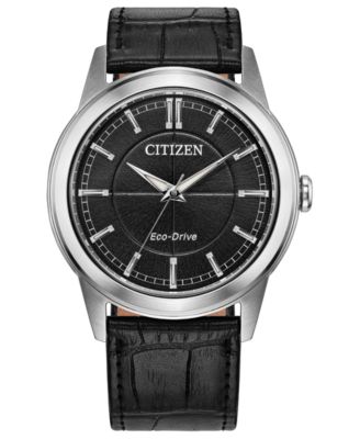 Men's Rolan Black Leather Strap Watch 41mm
