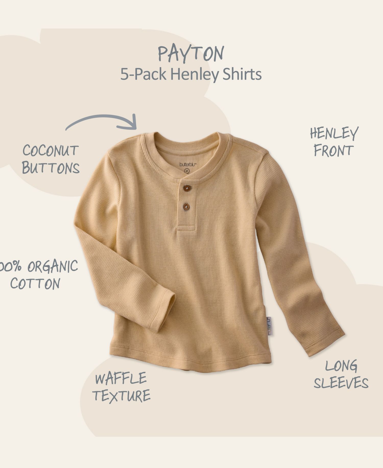 Baby Boys' Payton Waffle Round Neck T-Shirt, 5- Pack